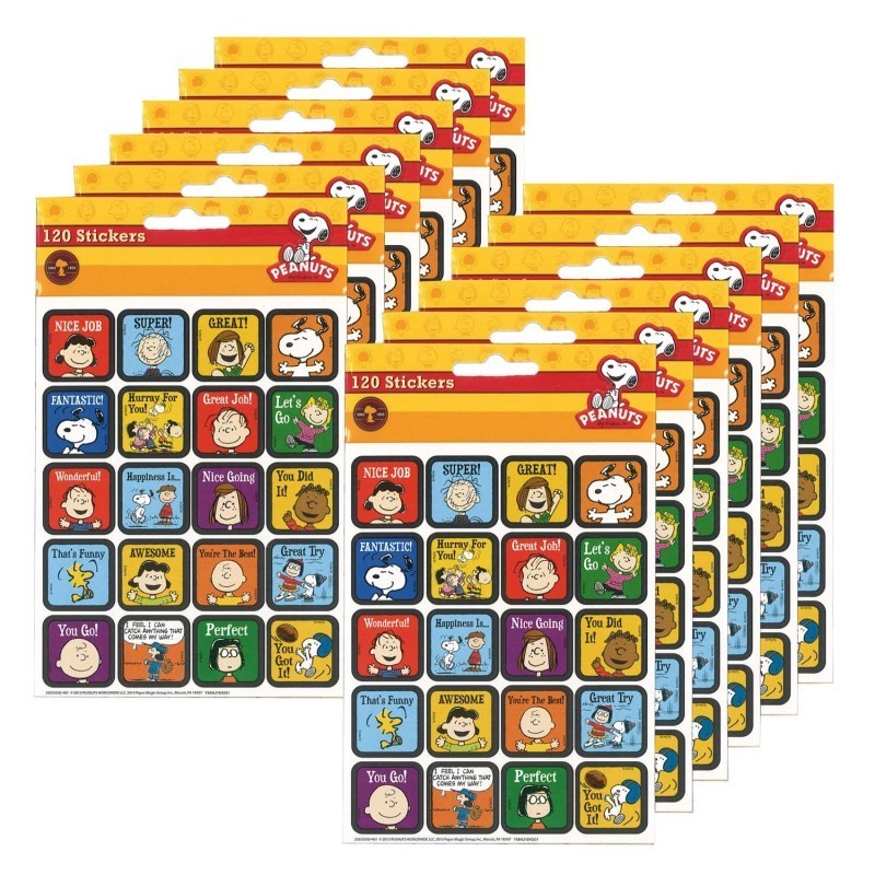 Eureka® Peanuts® Motivational Theme Stickers, 120 Per Pack, 12 Packs