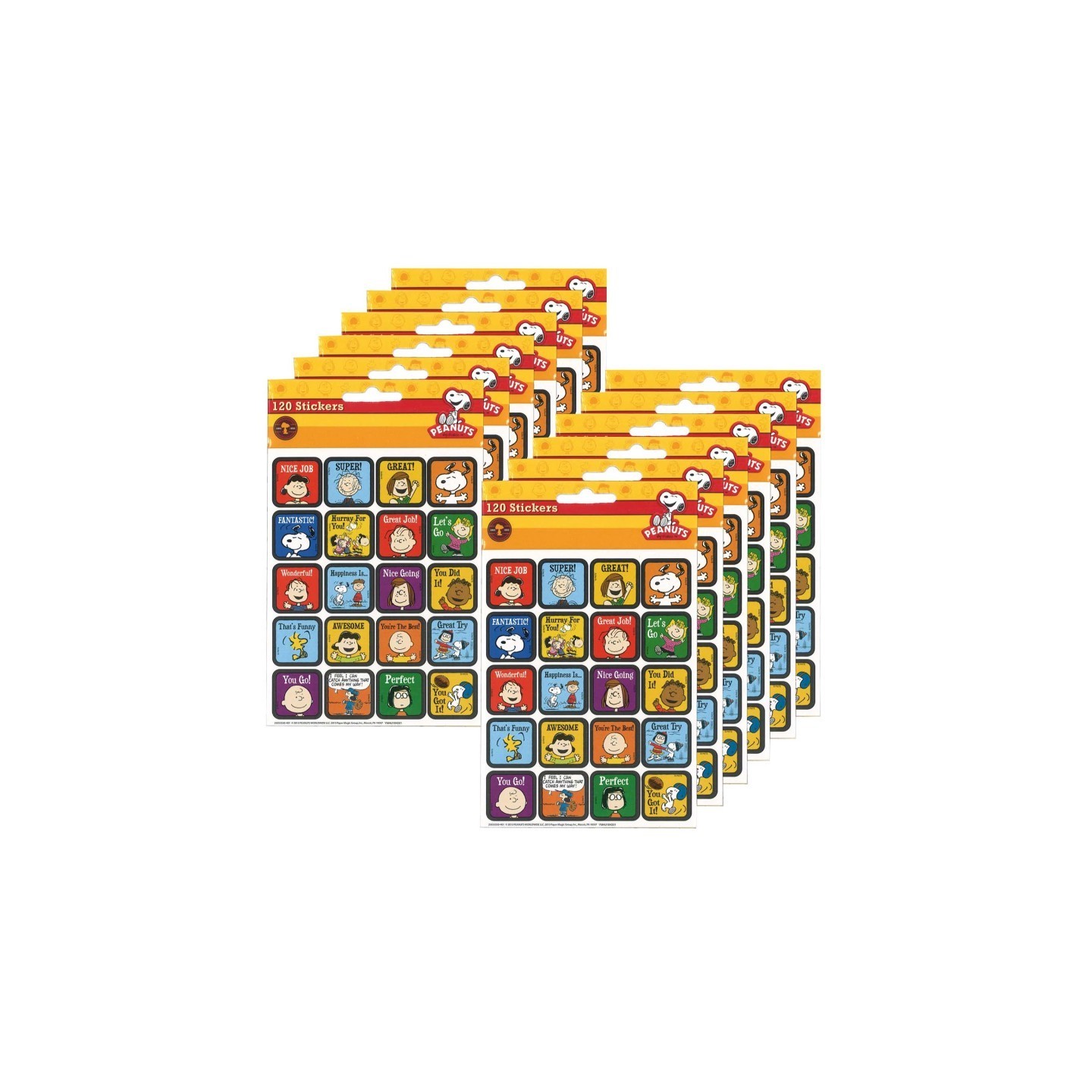 Eureka® Peanuts® Motivational Theme Stickers, 120 Per Pack, 12 Packs