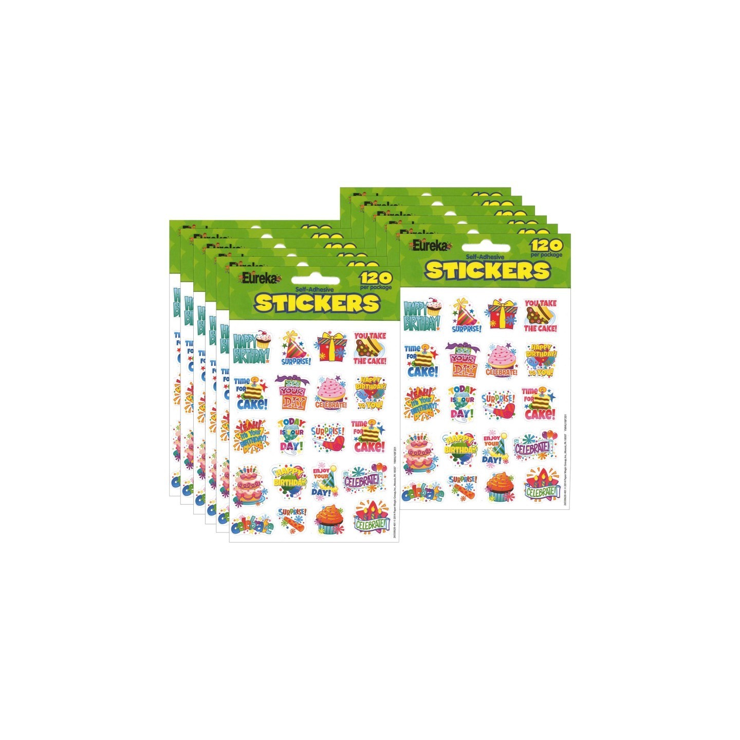 Eureka® Birthday Theme Stickers, 120 Per Pack, 12 Packs