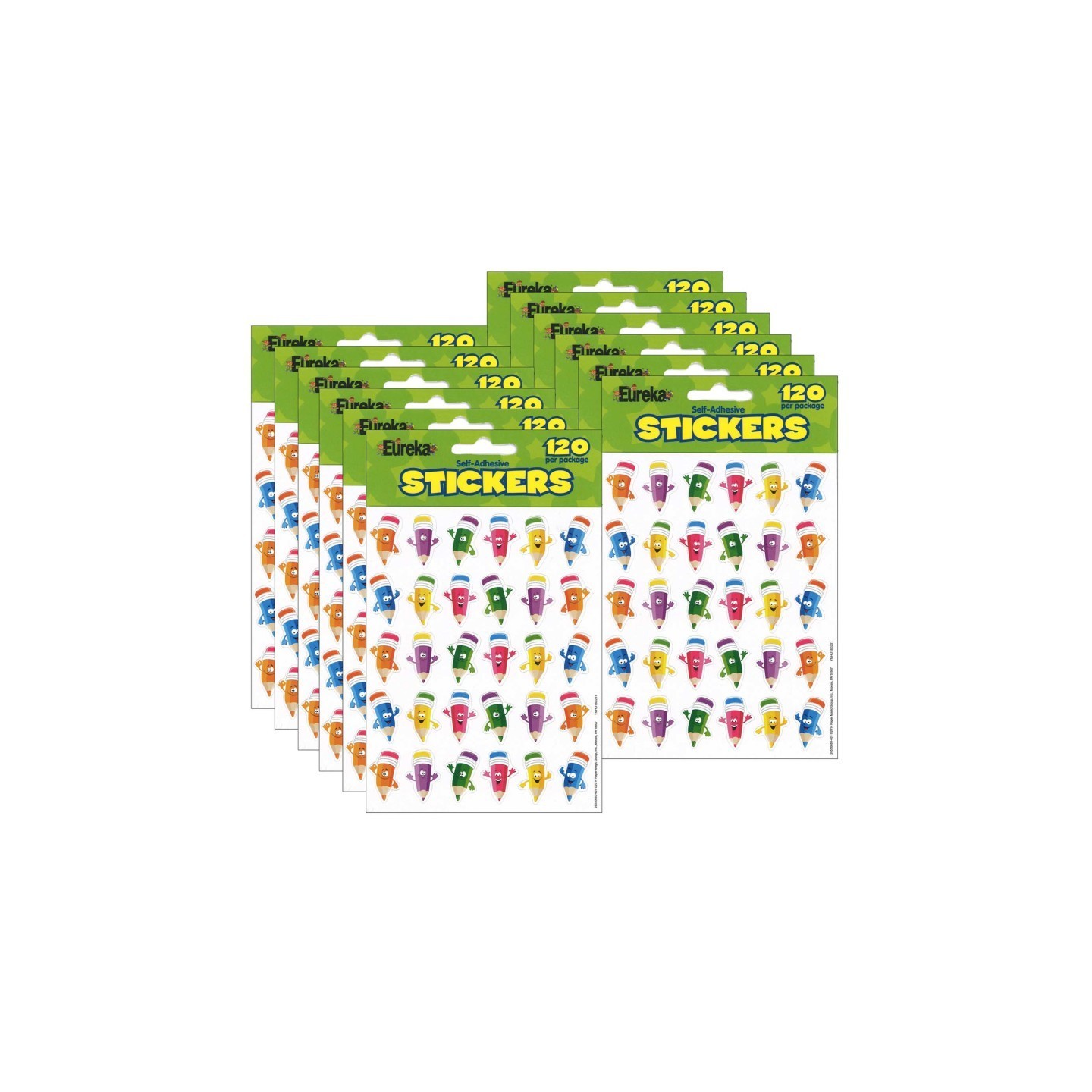 Eureka® Pencil Smiley Faces Theme Stickers, 120 Per Pack, 12 Packs