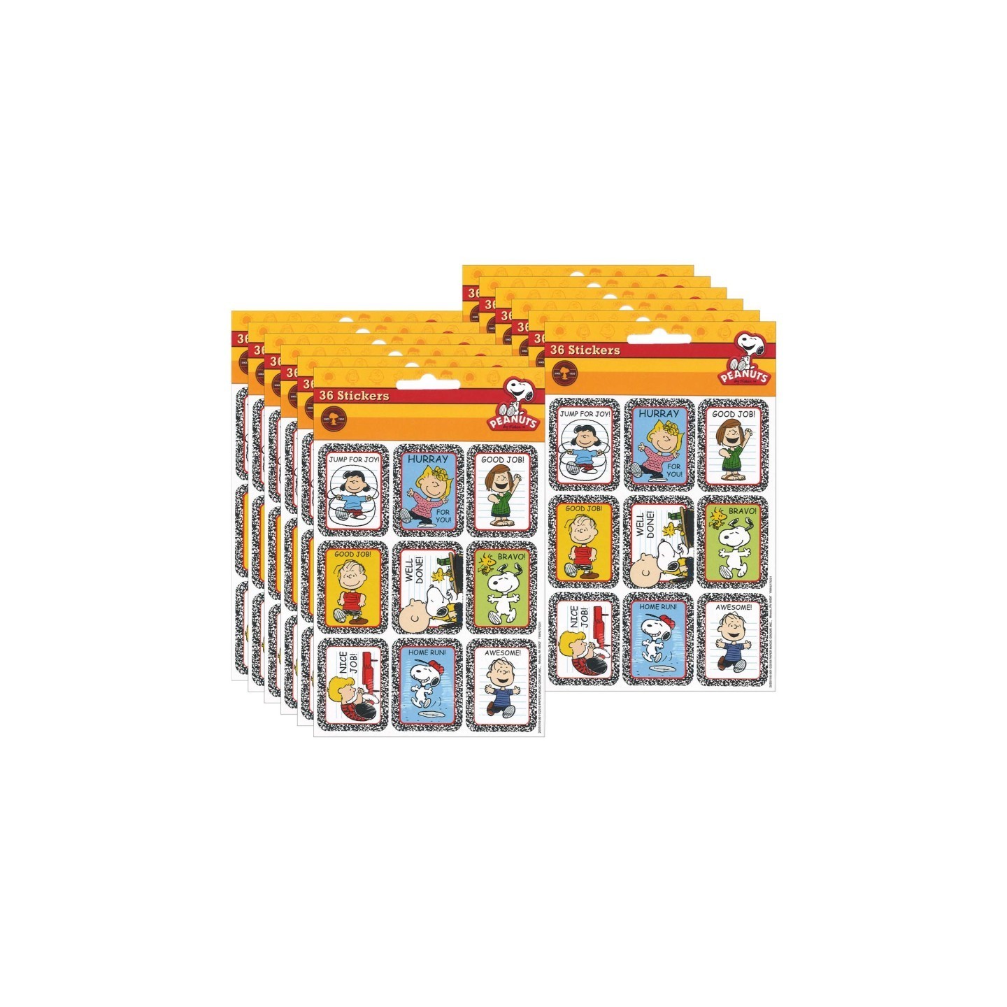 Eureka® Peanuts® Motivational Sticker, 36 Per Pack, 12 Packs