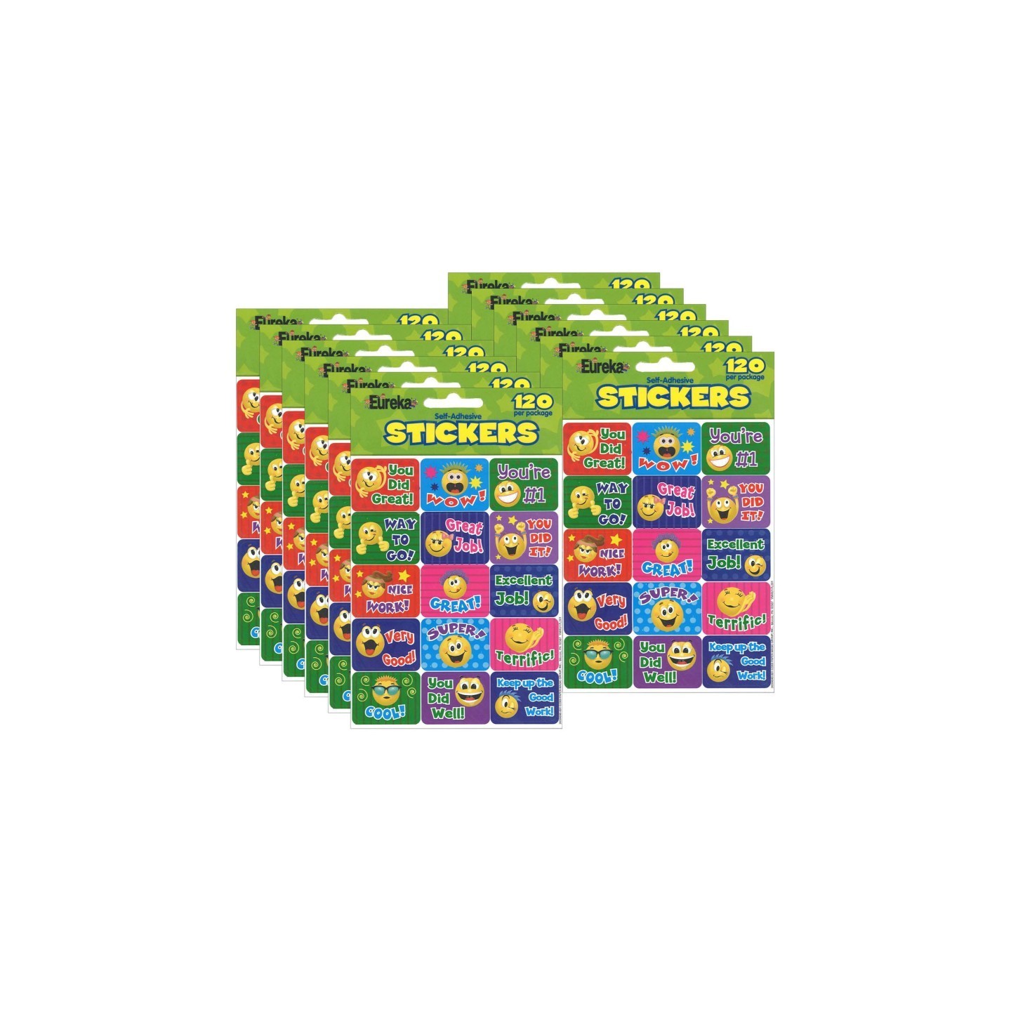 Eureka® Emoticons Success Stickers, 120 Per Pack, 12 Packs