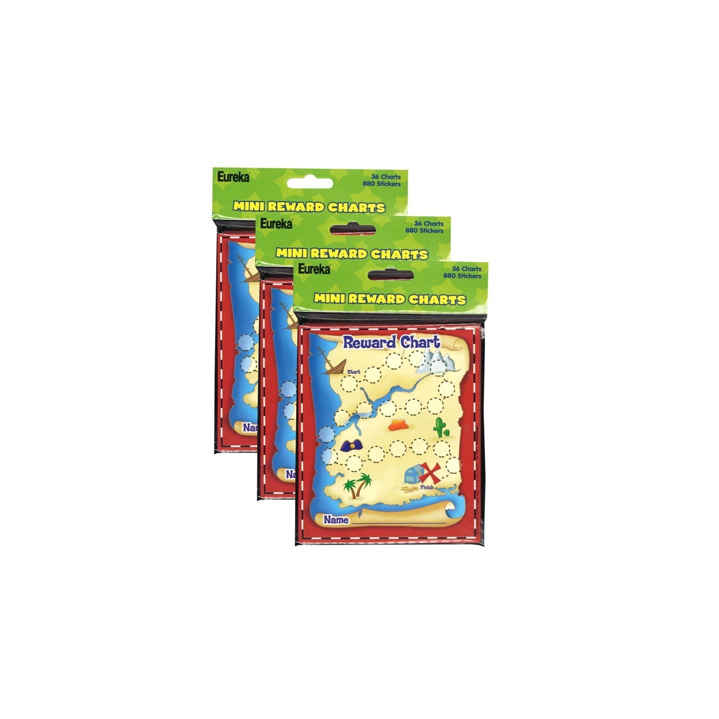 Eureka® Treasure Hunt Mini Reward Charts with Stickers, 36 Charts Per Pack, 3 Packs