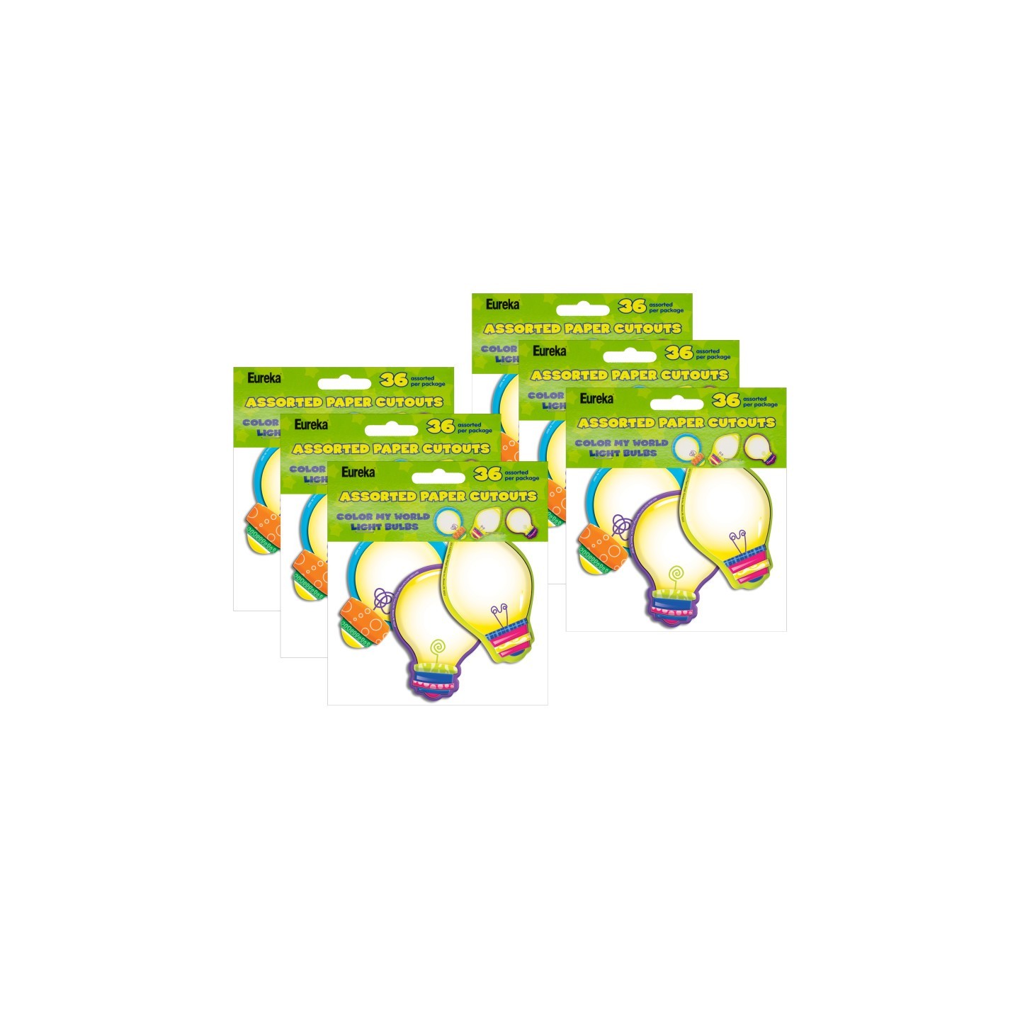 Eureka® Color My World Light Bulbs Assorted Paper Cut Outs, 36 Per Pack, 6 Packs
