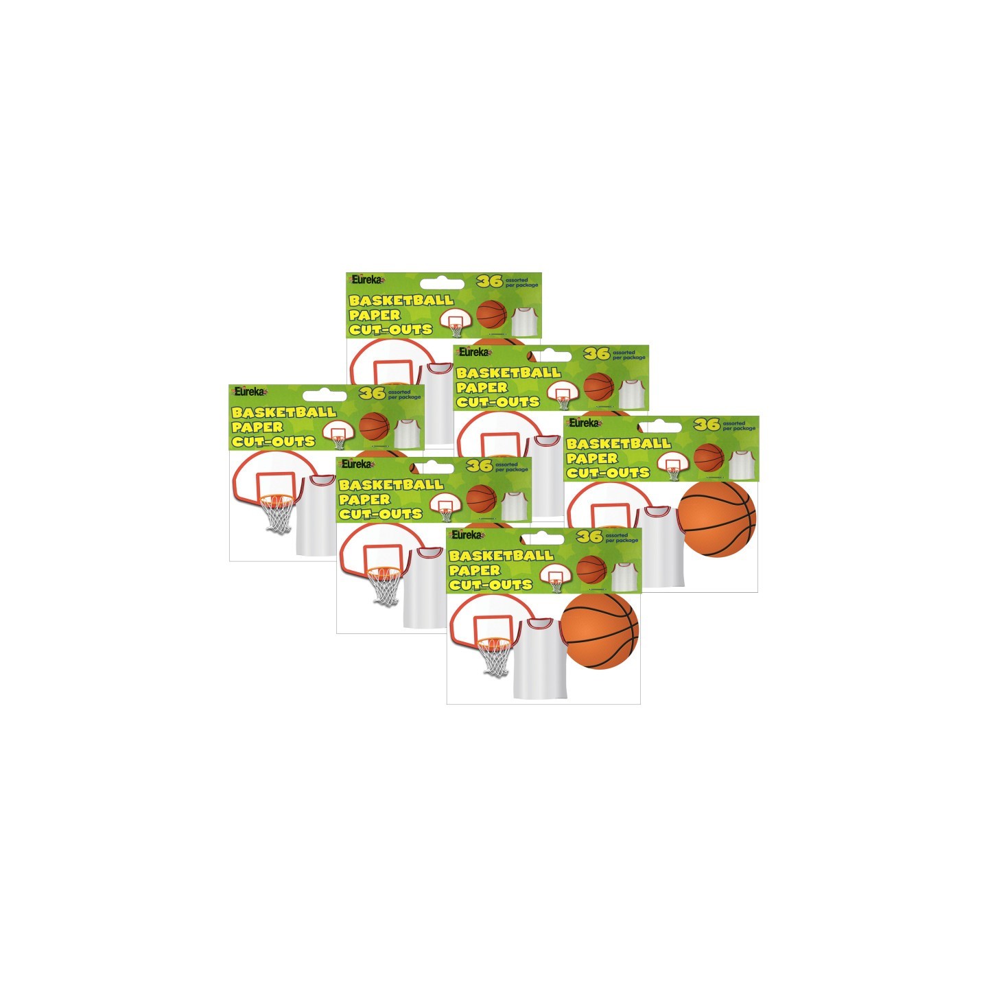 Eureka® Basketball Assorted Cut Outs, 36 Per Pack, 6 Packs