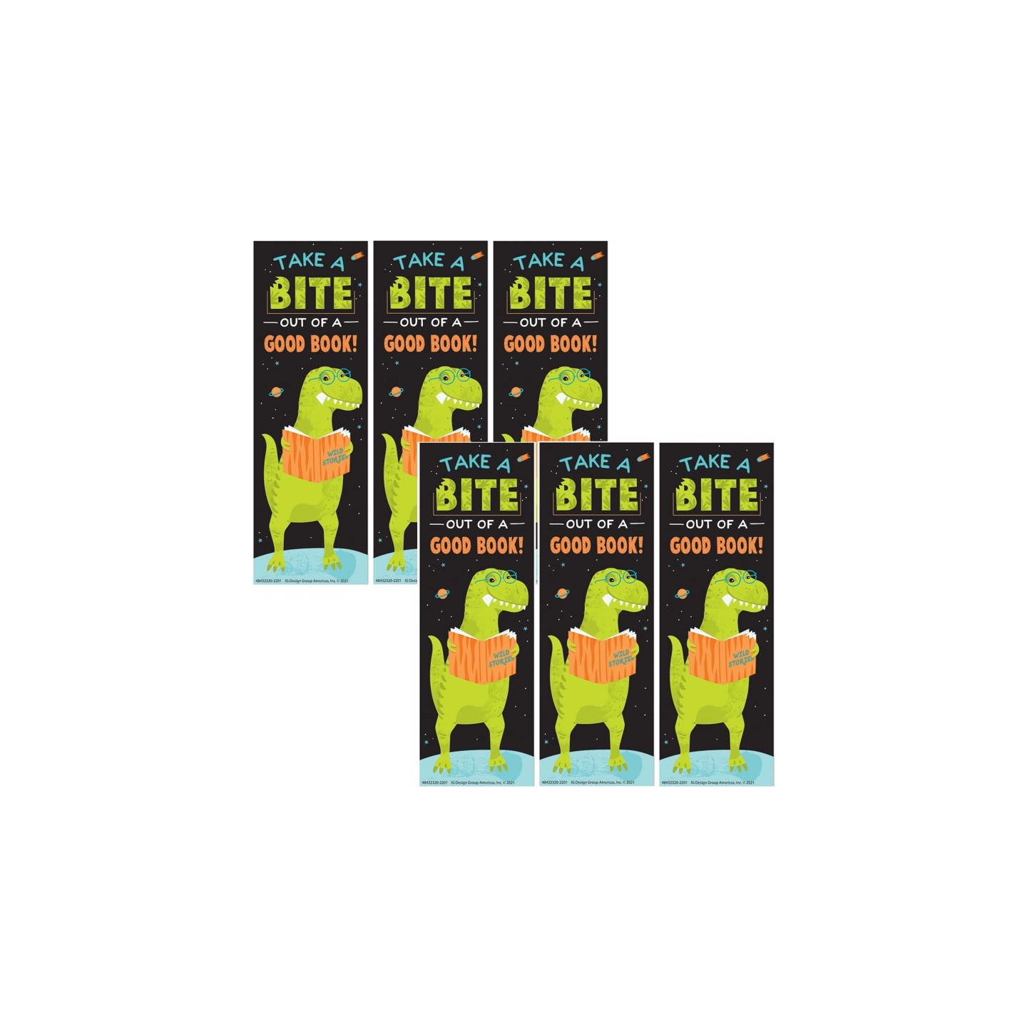 Eureka® Dinosaur Take A Bite Out Of A Good Book Bookmarks, 36 Per Pack, 6 Packs