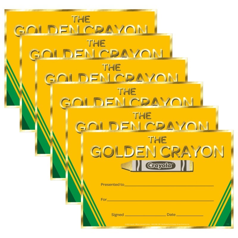Eureka® Crayola® Gold Crayon Recognition Award, 36 Per Pack, 6 Packs