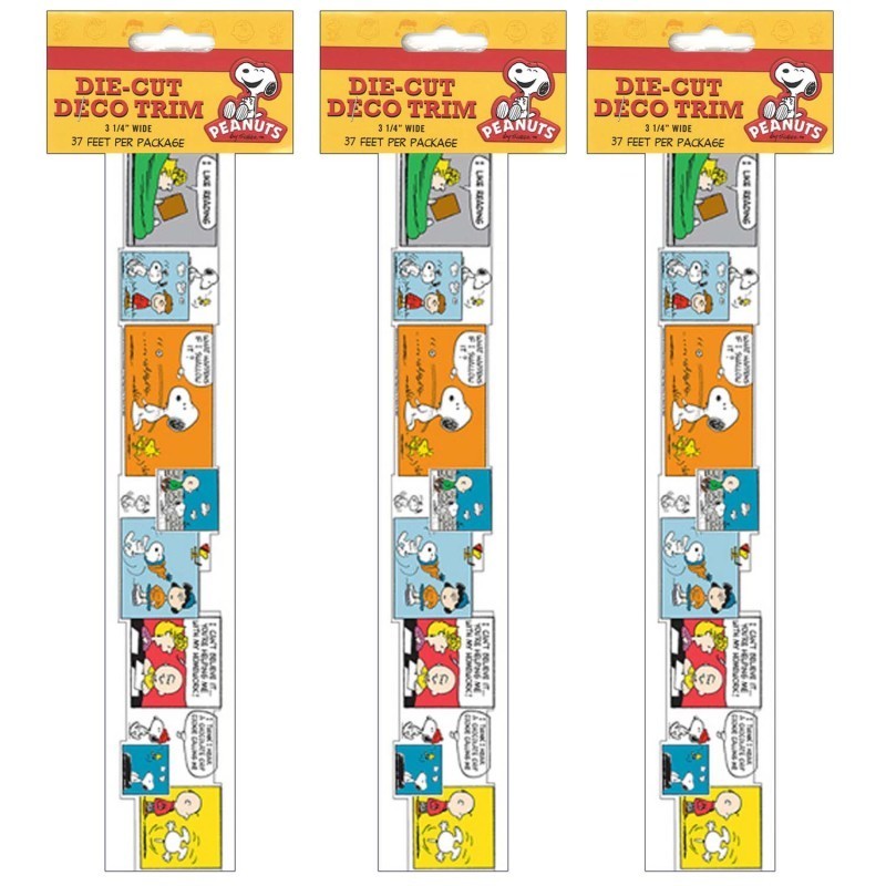 Eureka® Peanuts® Comic Blocks Extra Wide Die Cut Deco Trim®, 37 Feet Per Pack, 3 Packs