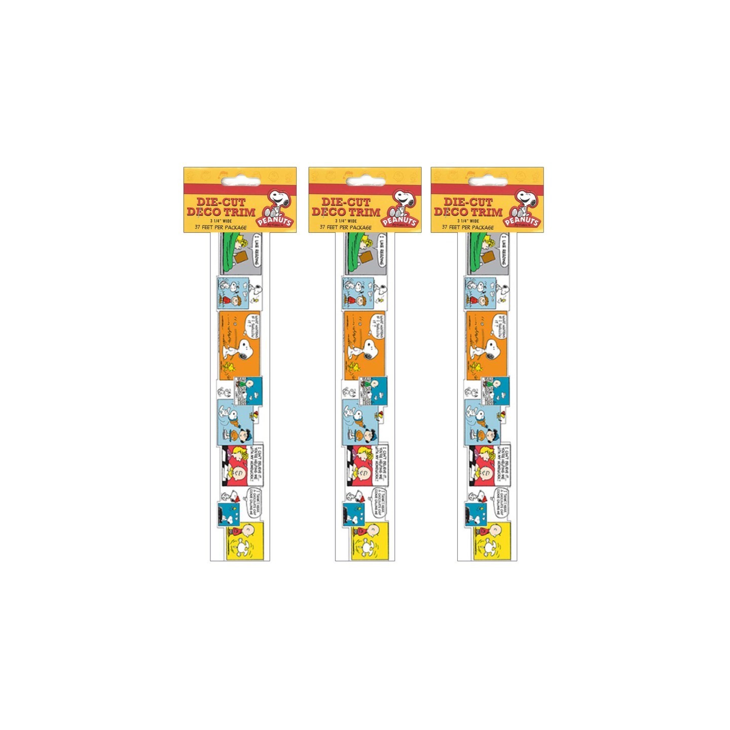 Eureka® Peanuts® Comic Blocks Extra Wide Die Cut Deco Trim®, 37 Feet Per Pack, 3 Packs
