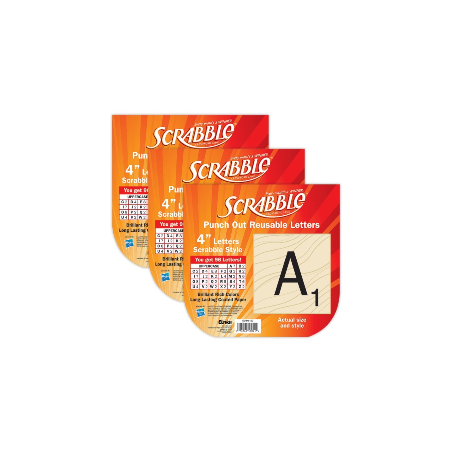 Eureka® Scrabble™ Deco 4" Letters, 96 Per Pack, 3 Packs