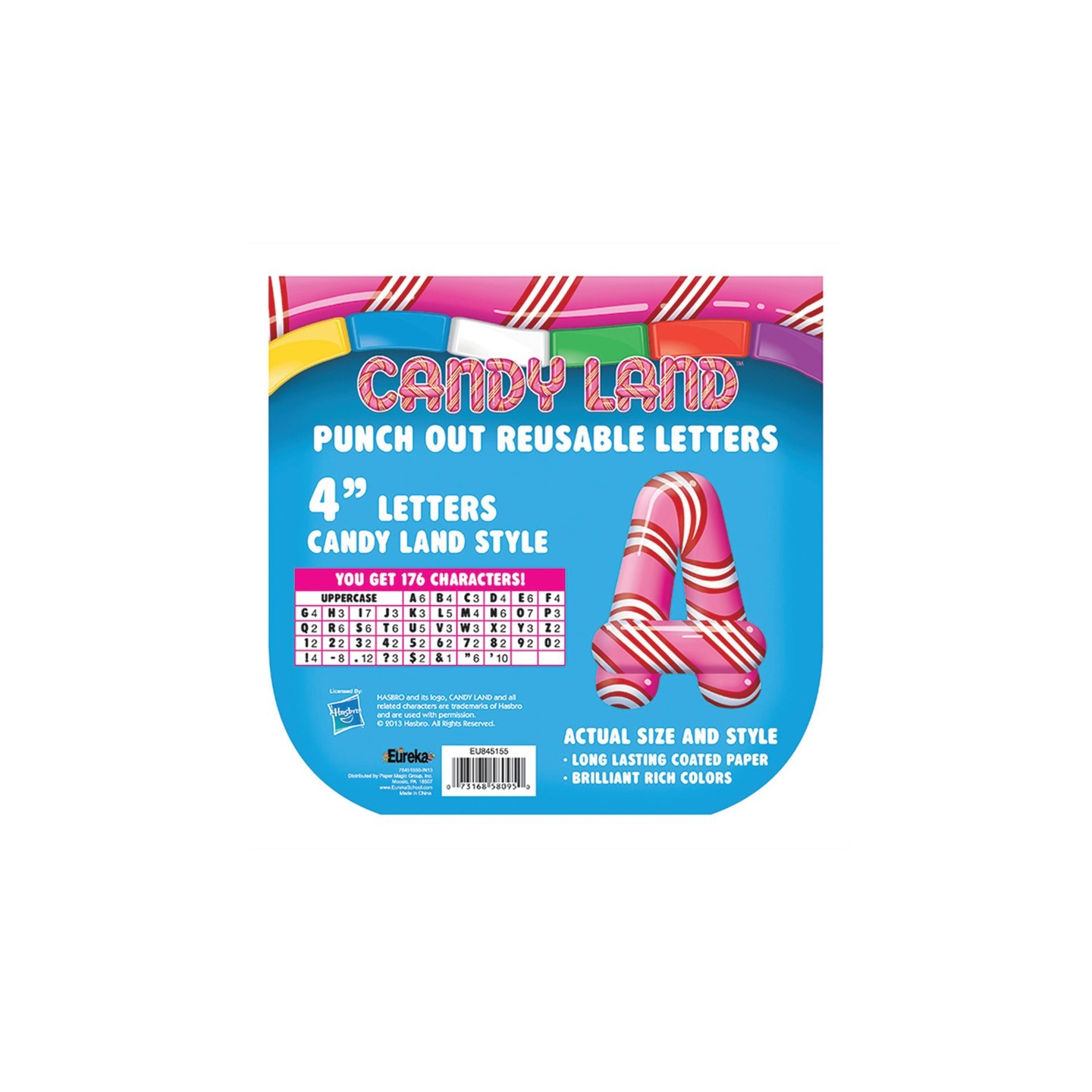Eureka® Candy Land™ Peppermint Stripe Deco 4" Letters, 176 Characters