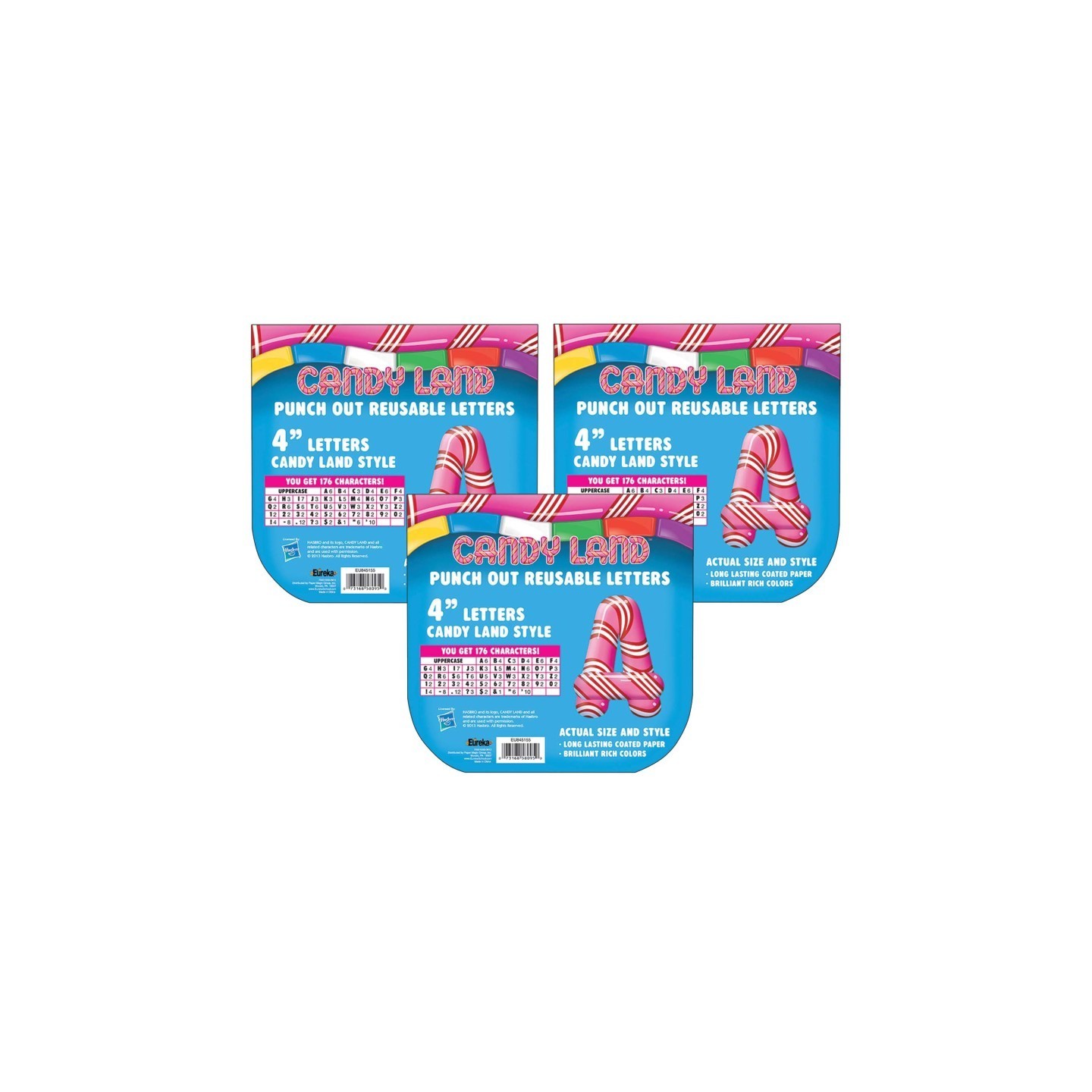 Eureka® Candy Land™ Peppermint Stripe Deco 4" Letters, 176 Per Pack, 3 Packs